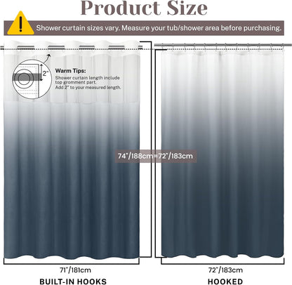 Ringless Slub Shower Curtain with Snap in Liner, 71x74, Black - Colors A