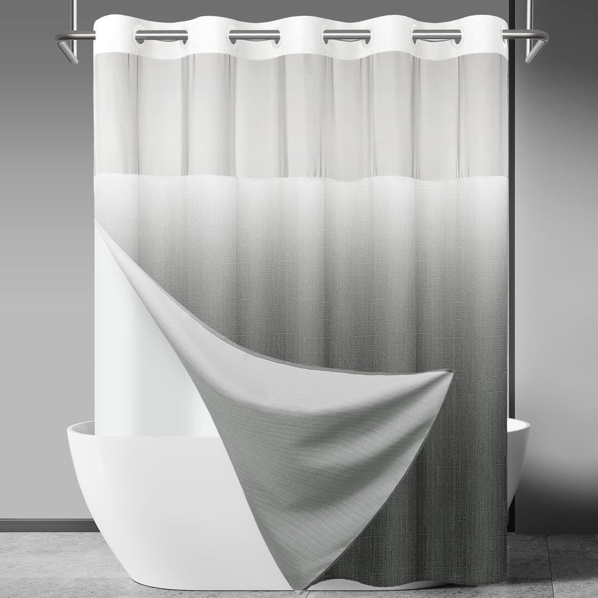 Ringless Slub Shower Curtain with Snap in Liner, 71x74, Black - Colors A