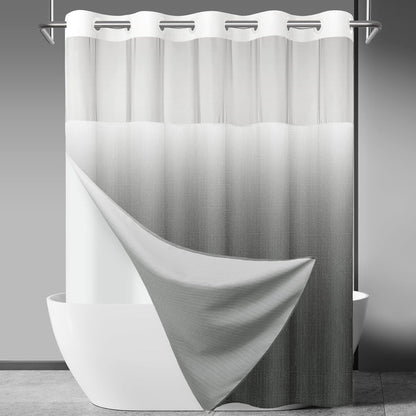 Ringless Slub Shower Curtain with Snap in Liner, 71x74, Black - Colors A