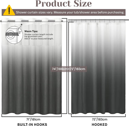 Ringless Slub Shower Curtain with Snap in Liner, 71x74, Black - Colors A