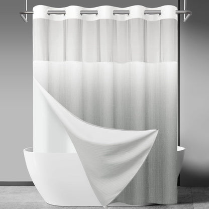 Ringless Slub Shower Curtain with Snap in Liner, 71x74, Black - Colors A