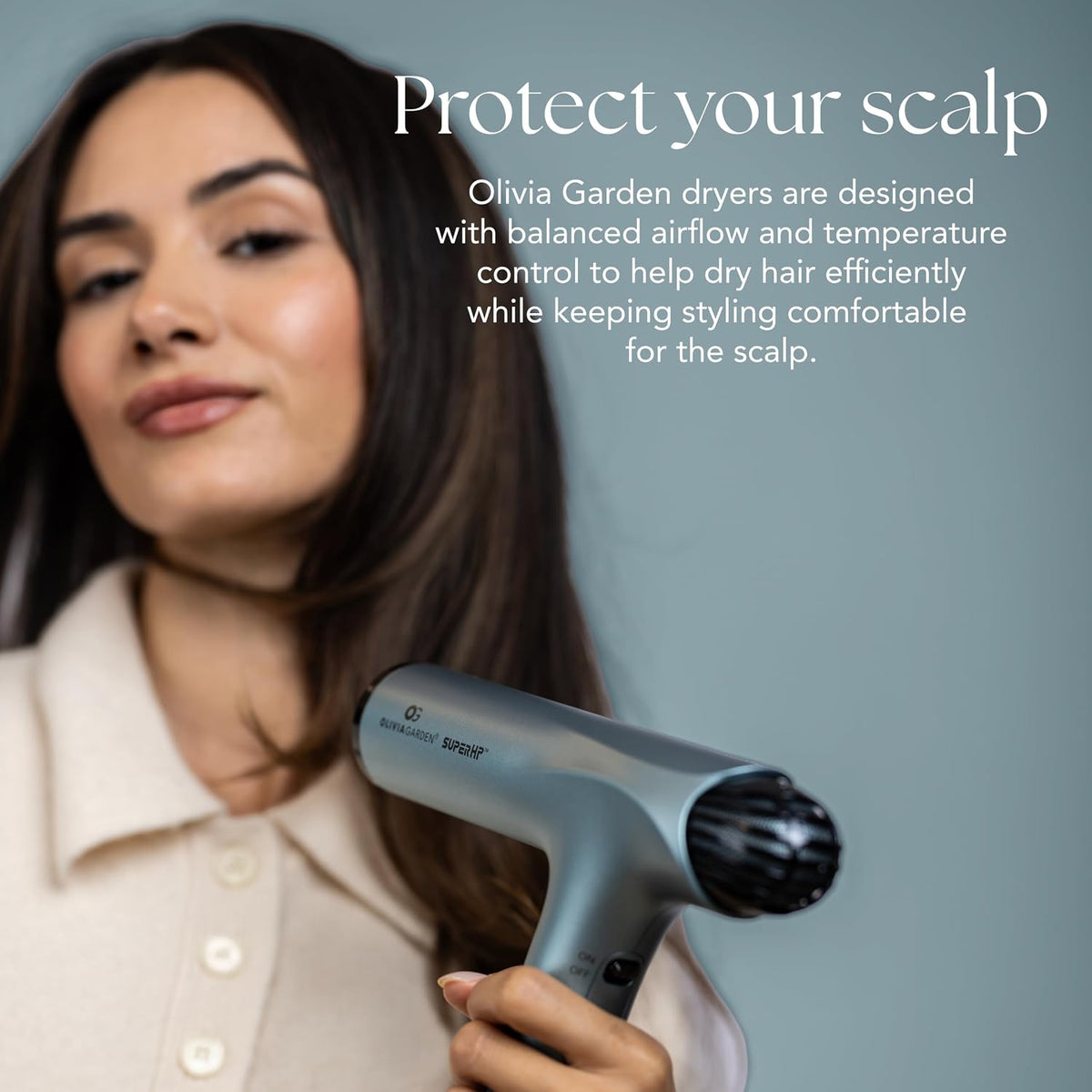 Olivia Garden 1875W SuperHP Professional Hair Dryer for All Hair Types - Quiet, Fast Drying Blow Dryer - Powerful Ionic Generator - 5 Attachments, Including 2 Comb and 1 Diffuser Attachments