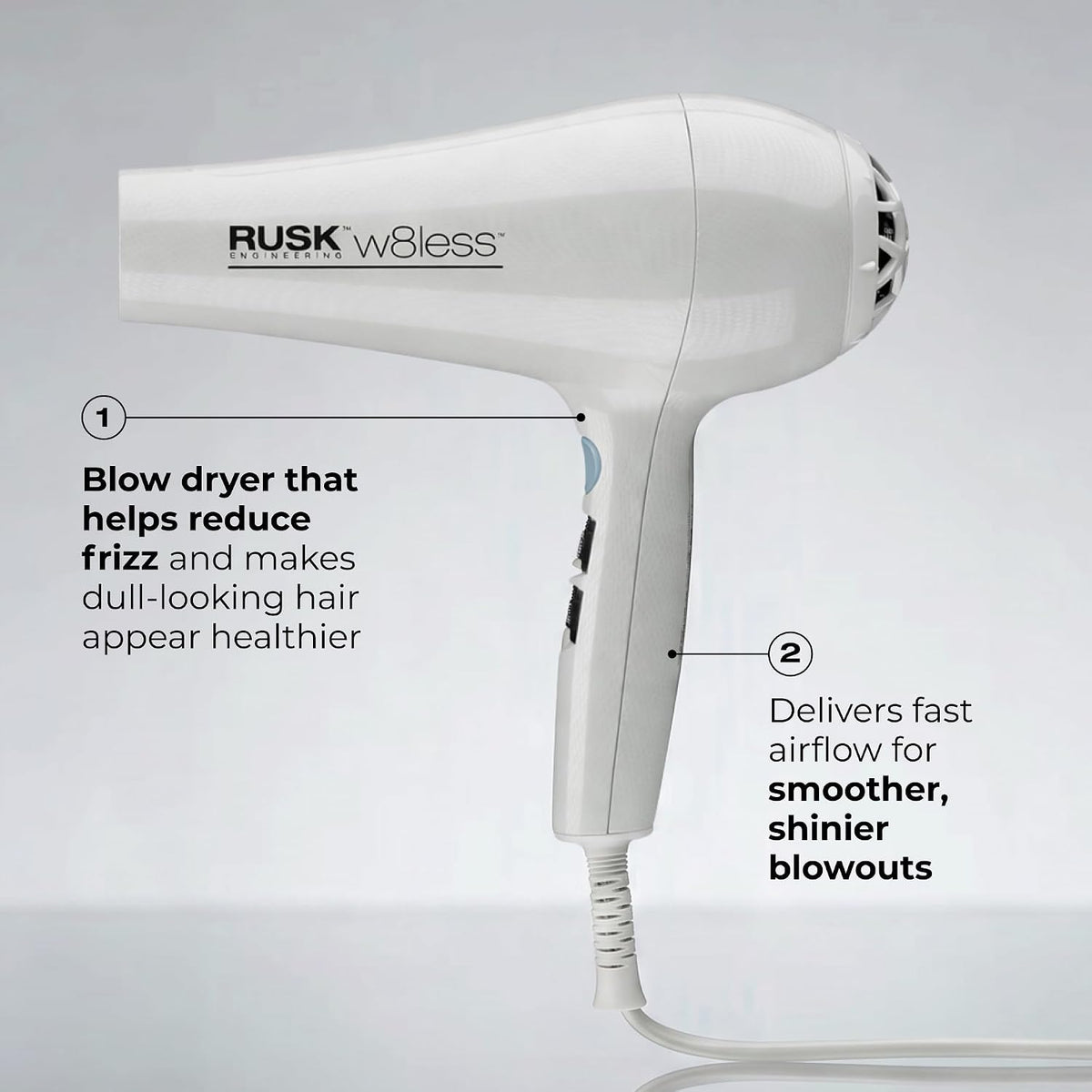 Engineering W8less Professional 2000 Watt Dryer, 7 Speed Settings, Lightweight.
