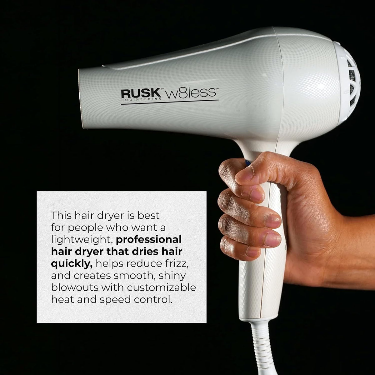 Engineering W8less Professional 2000 Watt Dryer, 7 Speed Settings, Lightweight.