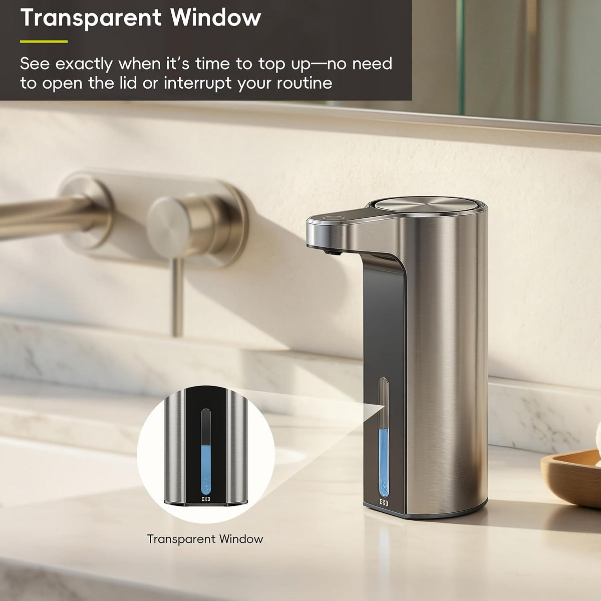 Aroma Touchless Automatic Soap Dispenser for Kitchen and Bathroom, Liquid Hand Soap Dispenser, Rechargeable, 9 fl oz (Stainless)