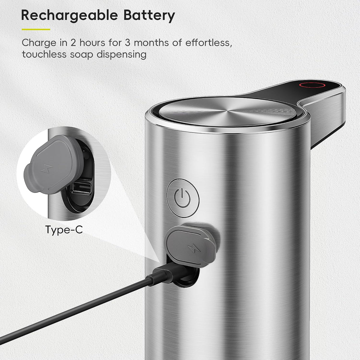 Aroma Touchless Automatic Soap Dispenser for Kitchen and Bathroom, Liquid Hand Soap Dispenser, Rechargeable, 9 fl oz (Stainless)