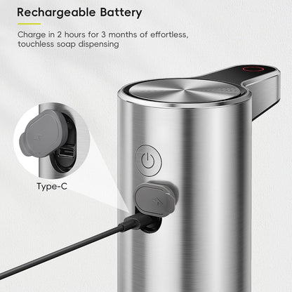 Aroma Touchless Automatic Soap Dispenser for Kitchen and Bathroom, Liquid Hand Soap Dispenser, Rechargeable, 9 fl oz (Stainless)