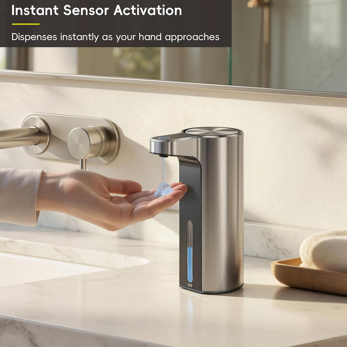 Aroma Touchless Automatic Soap Dispenser for Kitchen and Bathroom, Liquid Hand Soap Dispenser, Rechargeable, 9 fl oz (Stainless)