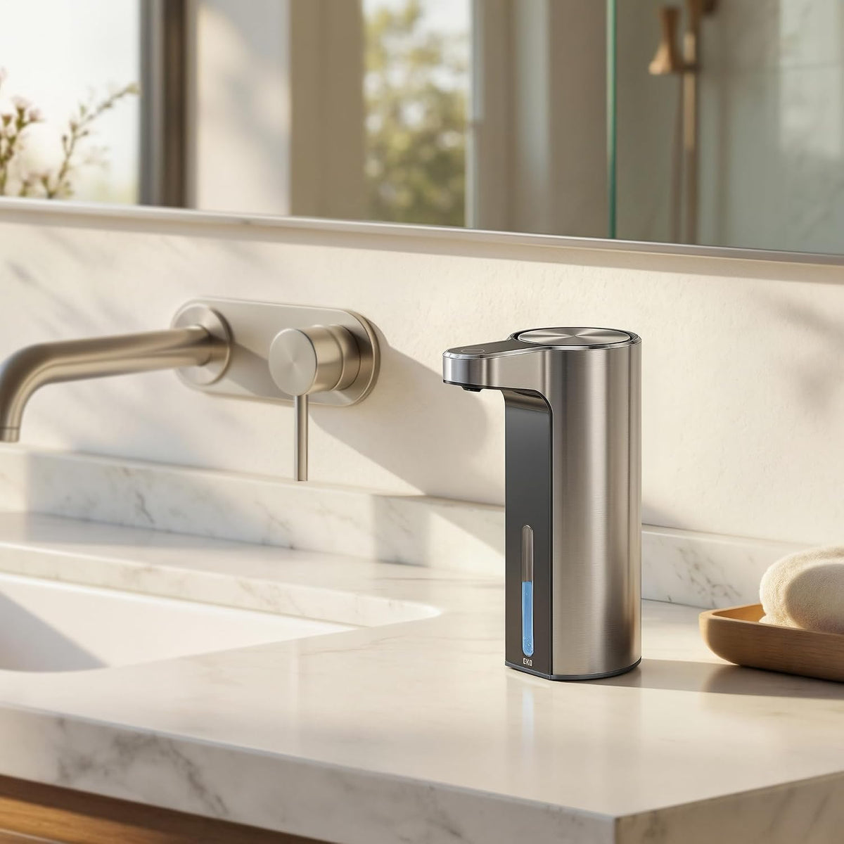 Aroma Touchless Automatic Soap Dispenser for Kitchen and Bathroom, Liquid Hand Soap Dispenser, Rechargeable, 9 fl oz (Stainless)