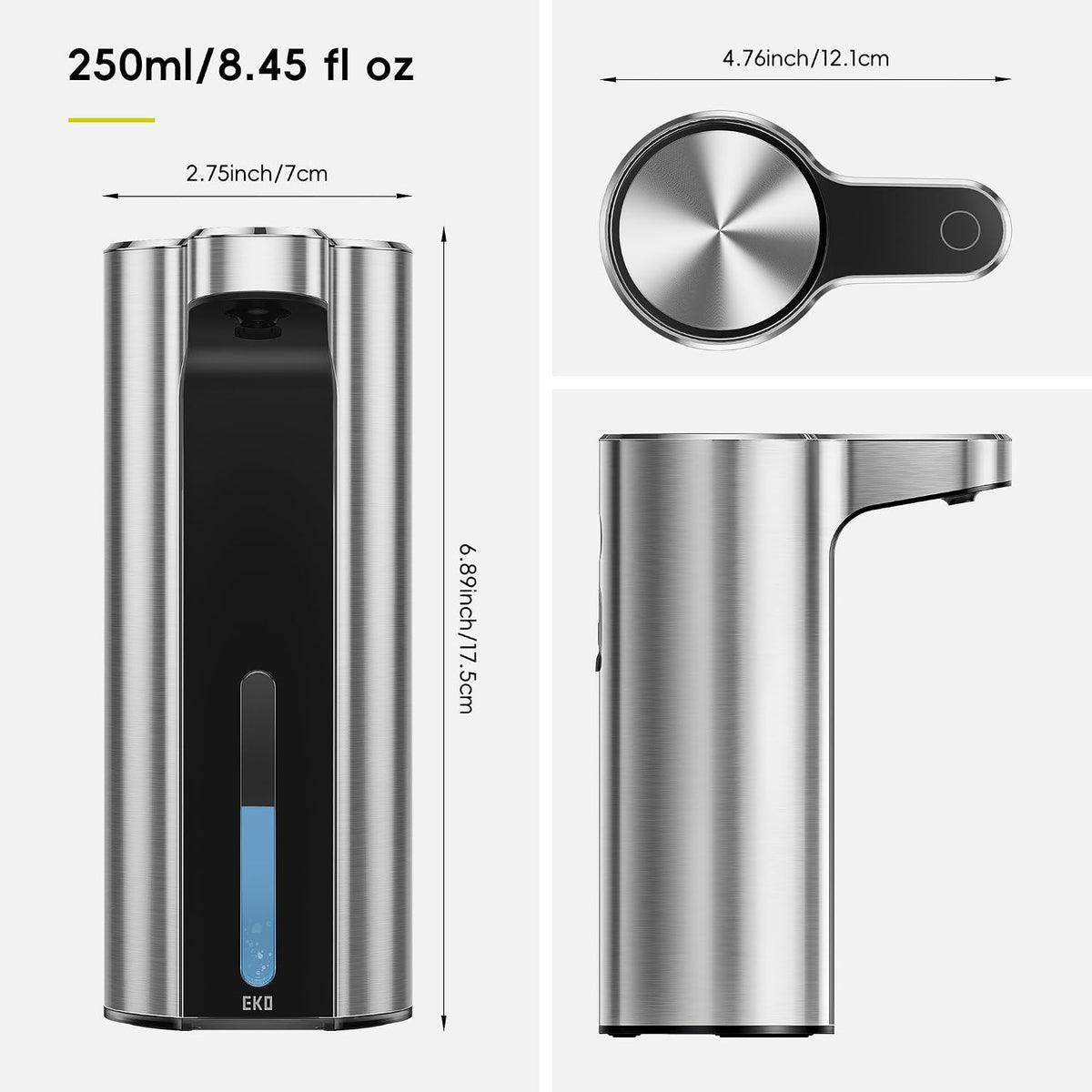 Aroma Touchless Automatic Soap Dispenser for Kitchen and Bathroom, Liquid Hand Soap Dispenser, Rechargeable, 9 fl oz (Stainless)