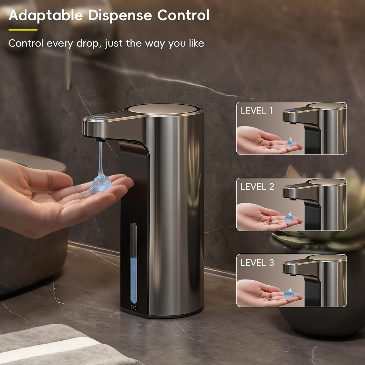 Aroma Touchless Automatic Soap Dispenser for Kitchen and Bathroom, Liquid Hand Soap Dispenser, Rechargeable, 9 fl oz (Stainless)
