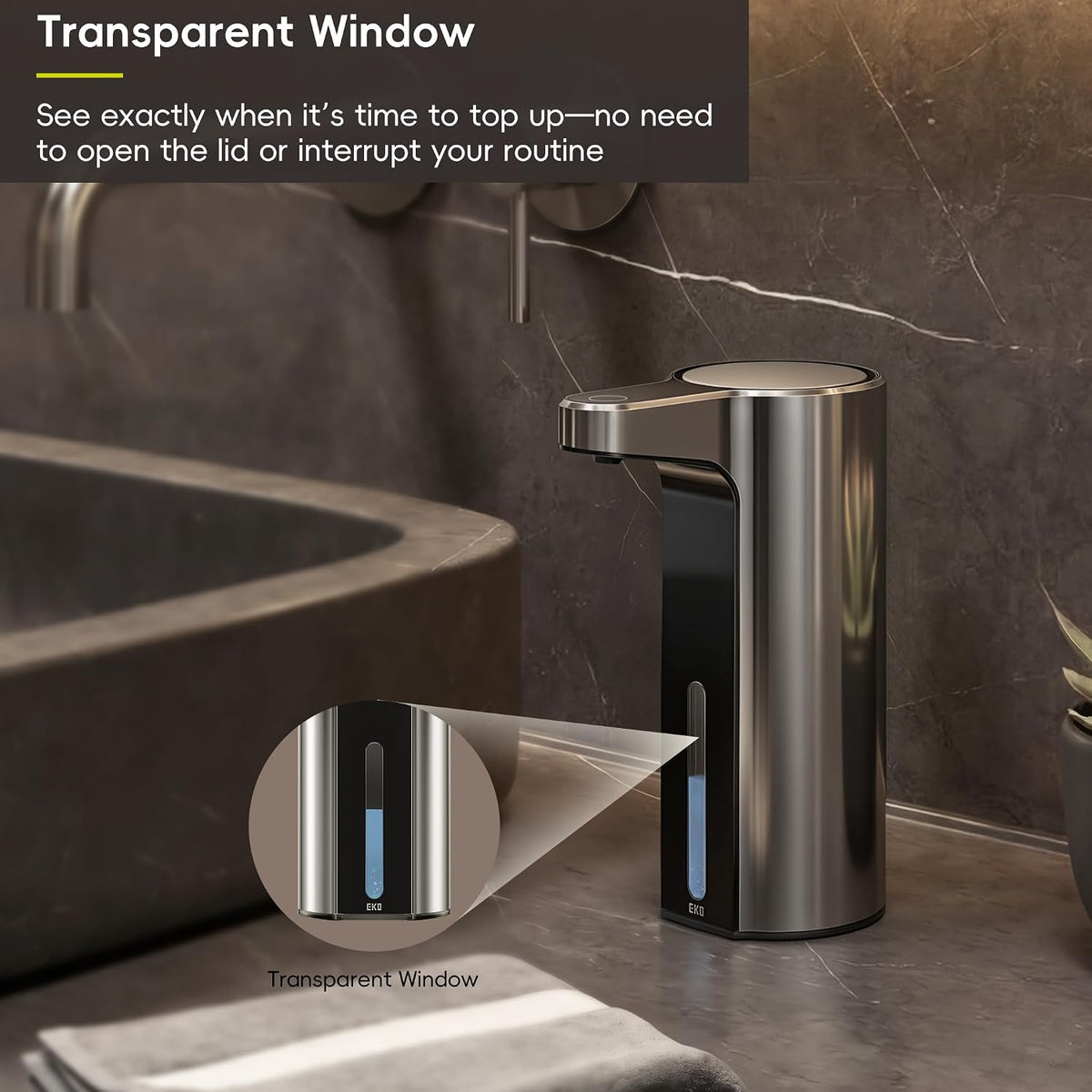 Aroma Touchless Automatic Soap Dispenser for Kitchen and Bathroom, Liquid Hand Soap Dispenser, Rechargeable, 9 fl oz (Stainless)