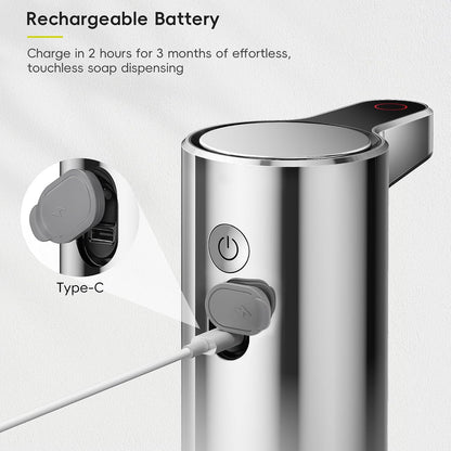 Aroma Touchless Automatic Soap Dispenser for Kitchen and Bathroom, Liquid Hand Soap Dispenser, Rechargeable, 9 fl oz (Stainless)