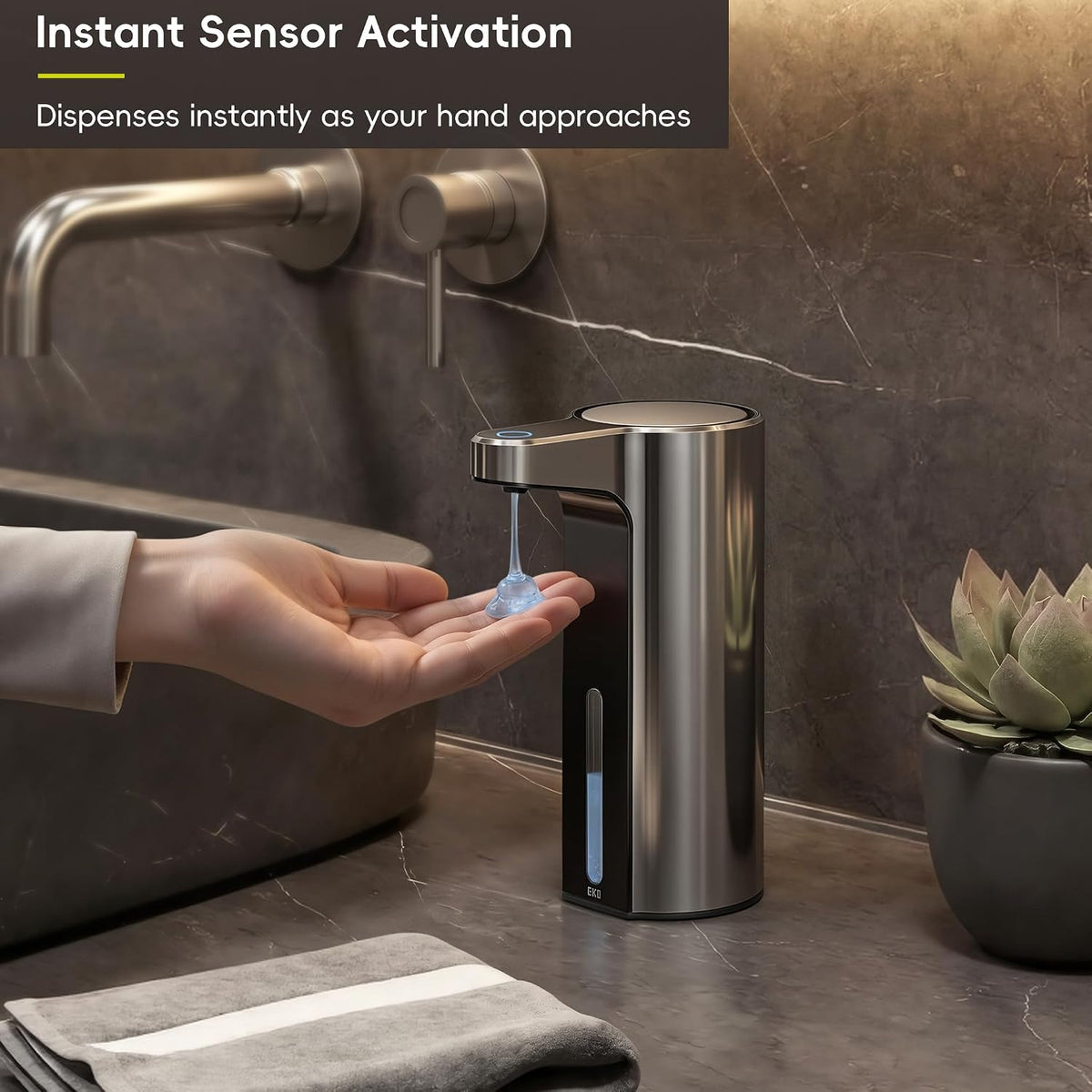 Aroma Touchless Automatic Soap Dispenser for Kitchen and Bathroom, Liquid Hand Soap Dispenser, Rechargeable, 9 fl oz (Stainless)