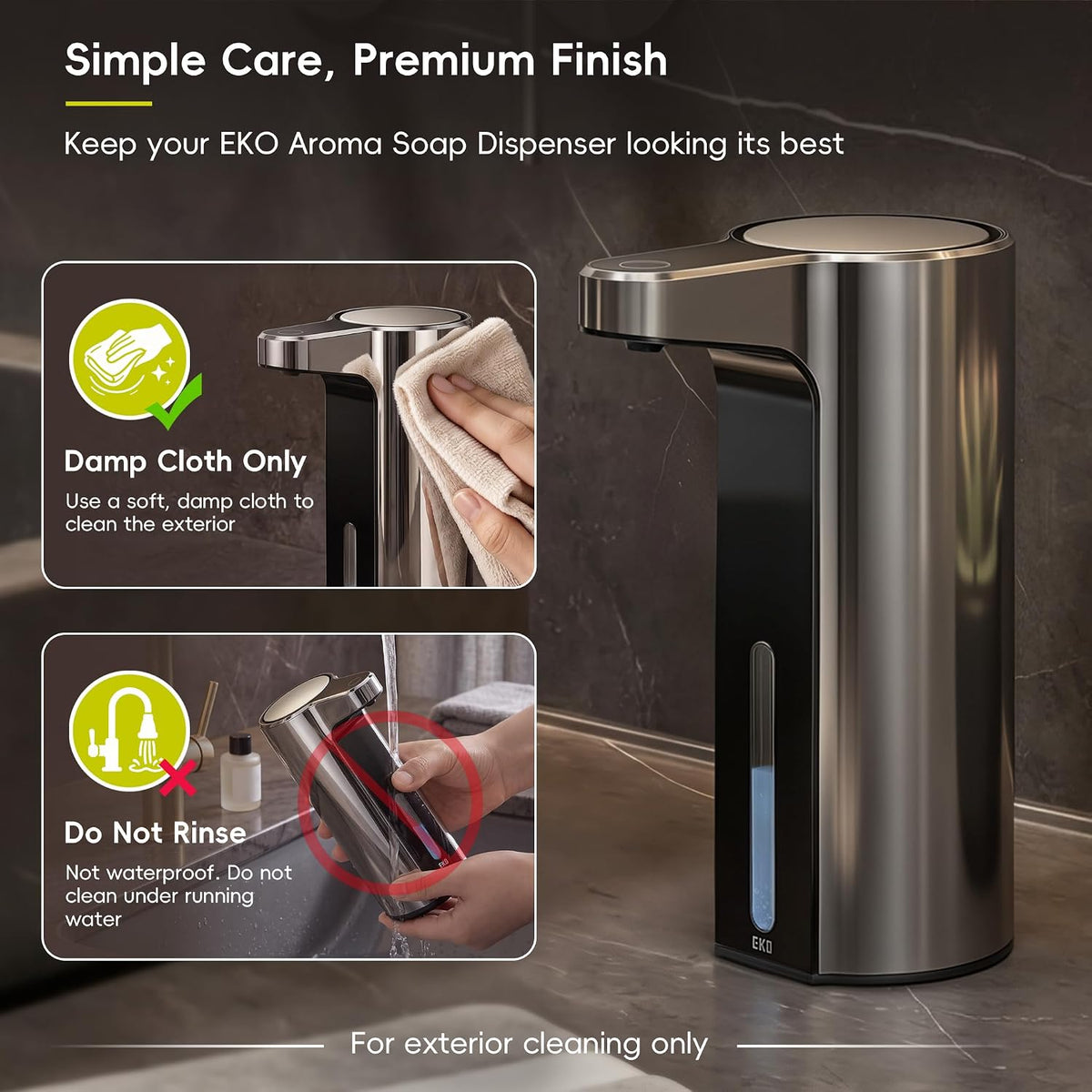 Aroma Touchless Automatic Soap Dispenser for Kitchen and Bathroom, Liquid Hand Soap Dispenser, Rechargeable, 9 fl oz (Stainless)