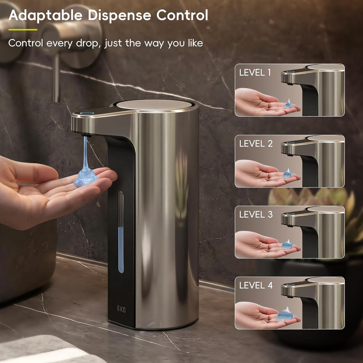 Aroma Touchless Automatic Soap Dispenser for Kitchen and Bathroom, Liquid Hand Soap Dispenser, Rechargeable, 9 fl oz (Stainless)