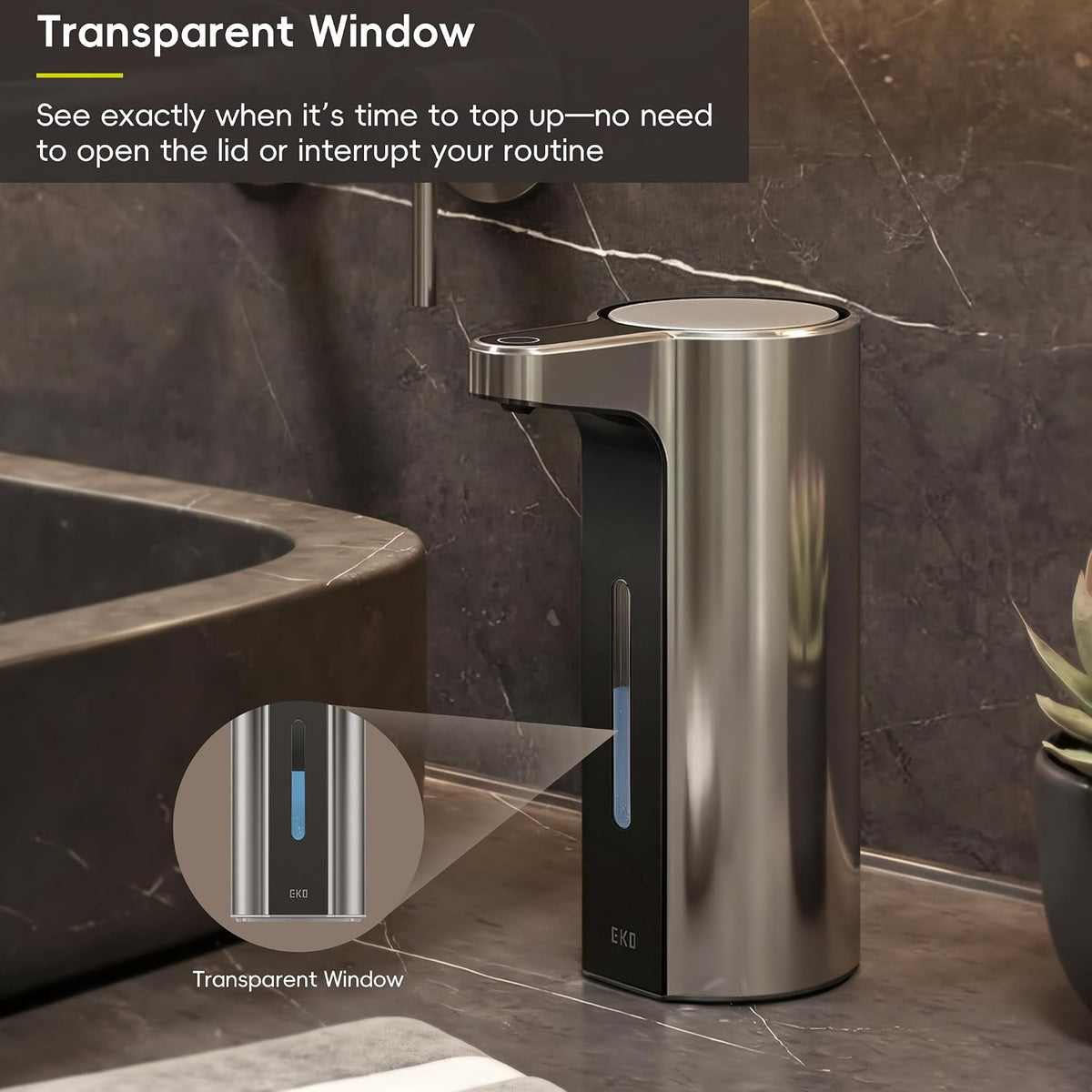 Aroma Touchless Automatic Soap Dispenser for Kitchen and Bathroom, Liquid Hand Soap Dispenser, Rechargeable, 9 fl oz (Stainless)
