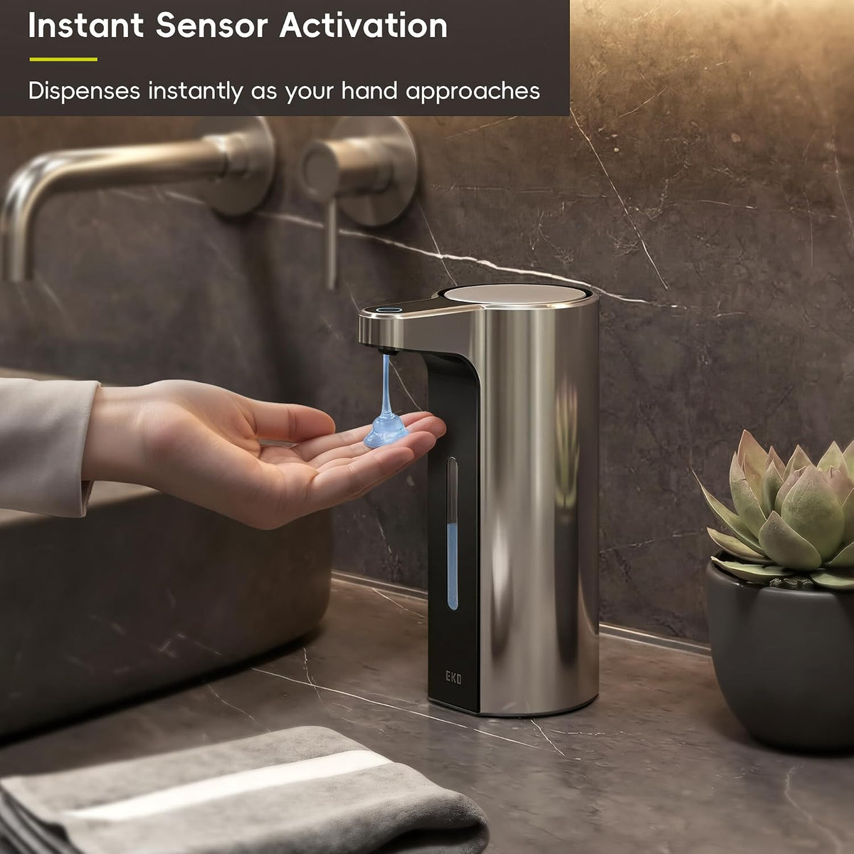 Aroma Touchless Automatic Soap Dispenser for Kitchen and Bathroom, Liquid Hand Soap Dispenser, Rechargeable, 9 fl oz (Stainless)
