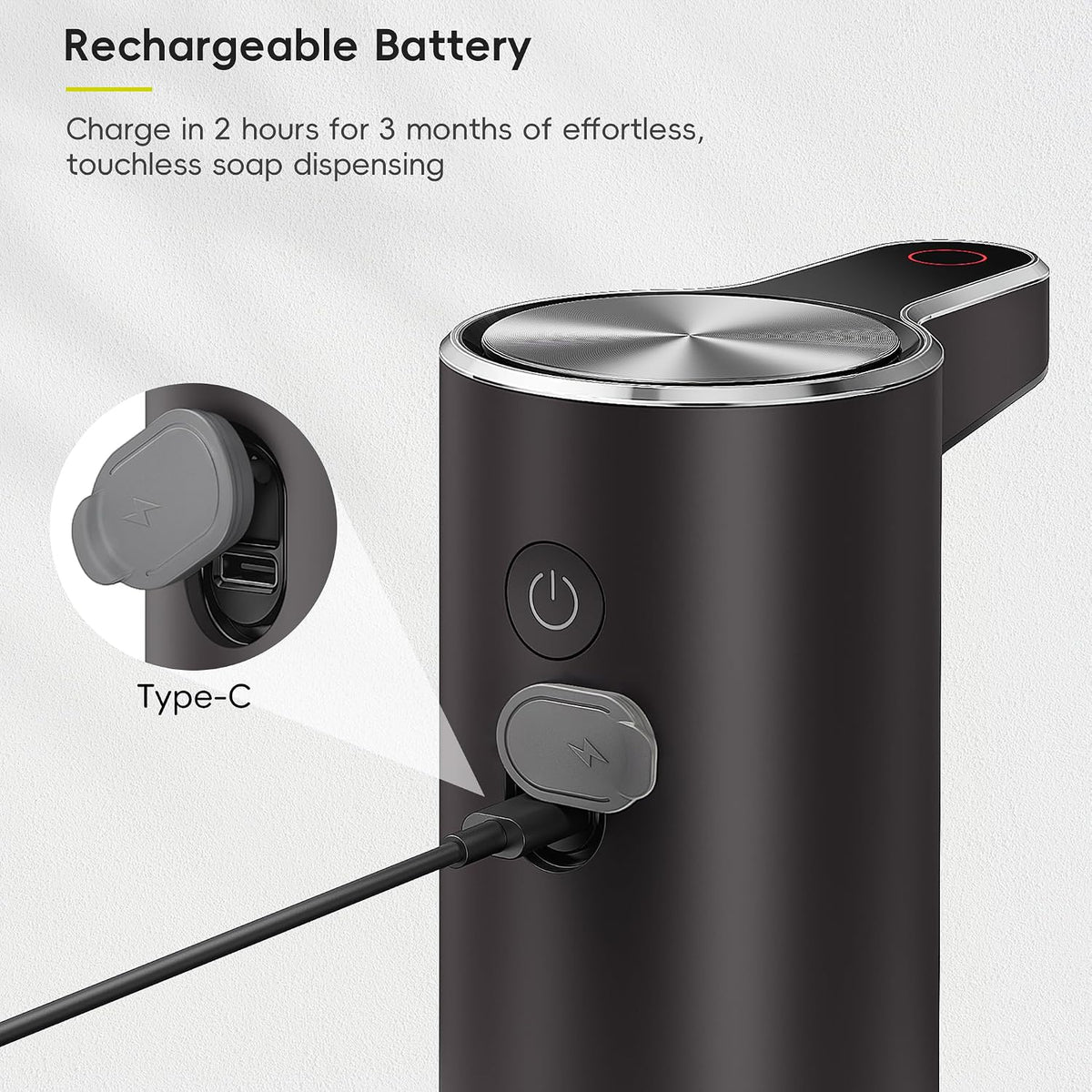 Aroma Touchless Automatic Soap Dispenser for Kitchen and Bathroom, Liquid Hand Soap Dispenser, Rechargeable, 9 fl oz (Stainless)