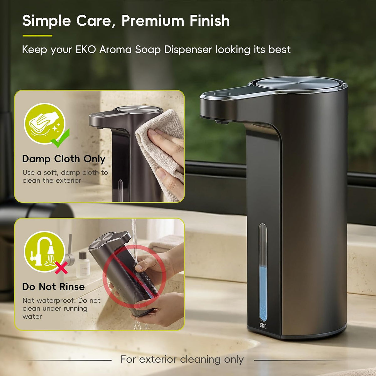 Aroma Touchless Automatic Soap Dispenser for Kitchen and Bathroom, Liquid Hand Soap Dispenser, Rechargeable, 9 fl oz (Stainless)