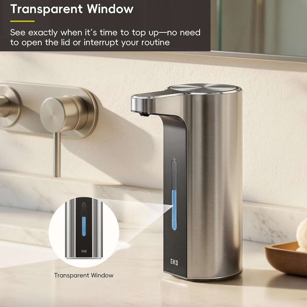 Aroma Touchless Automatic Soap Dispenser for Kitchen and Bathroom, Liquid Hand Soap Dispenser, Rechargeable, 9 fl oz (Stainless)
