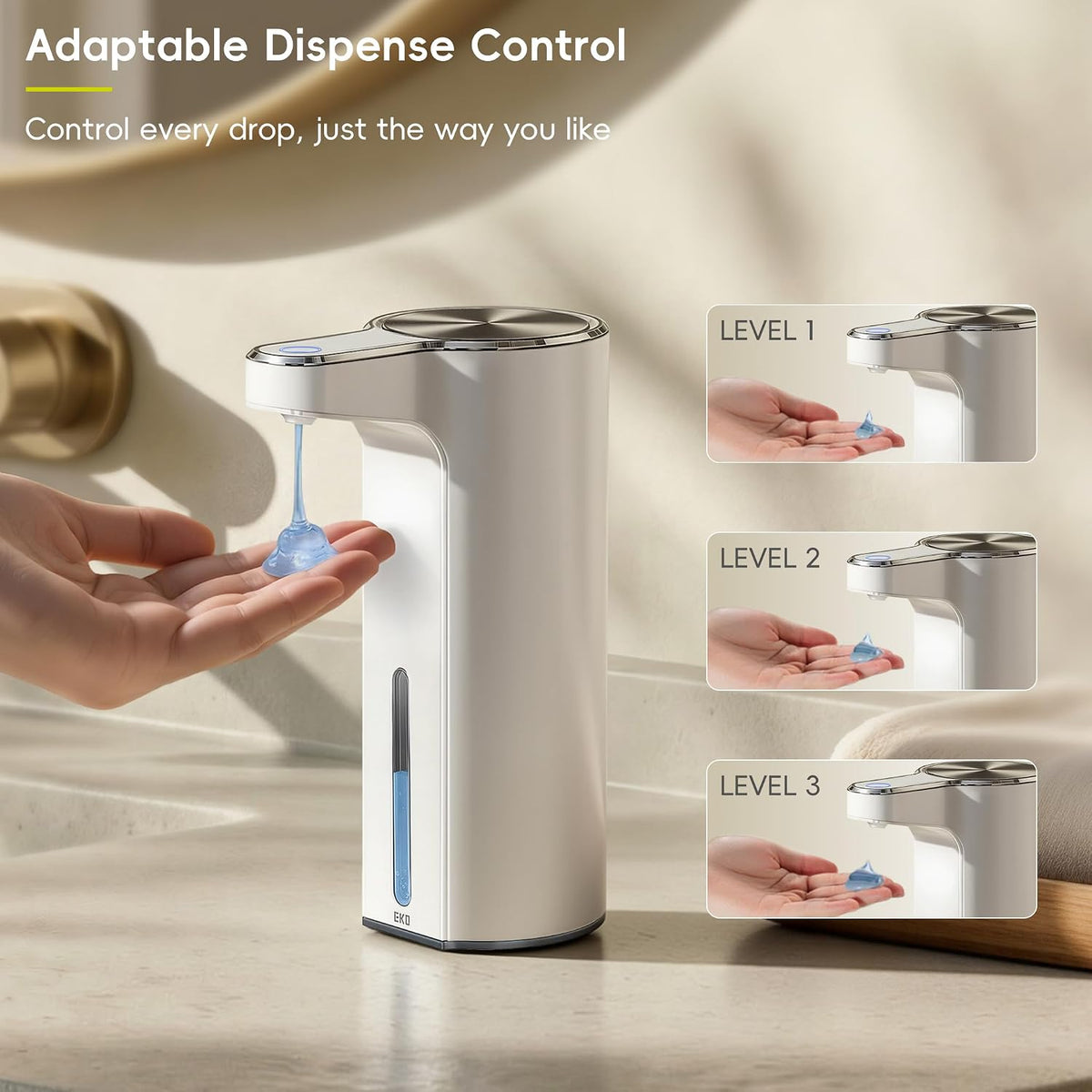 Aroma Touchless Automatic Soap Dispenser for Kitchen and Bathroom, Liquid Hand Soap Dispenser, Rechargeable, 9 fl oz (Stainless)