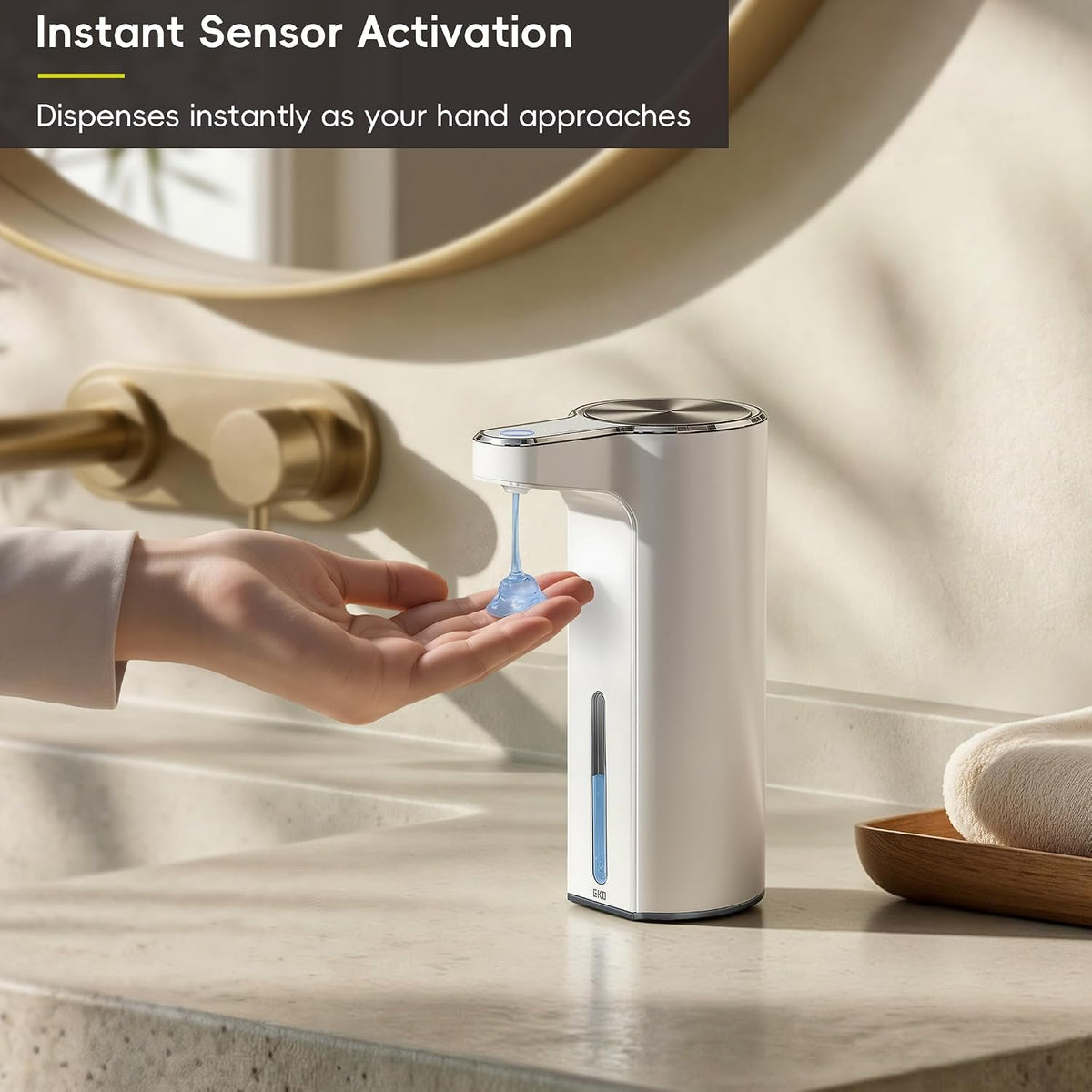Aroma Touchless Automatic Soap Dispenser for Kitchen and Bathroom, Liquid Hand Soap Dispenser, Rechargeable, 9 fl oz (Stainless)