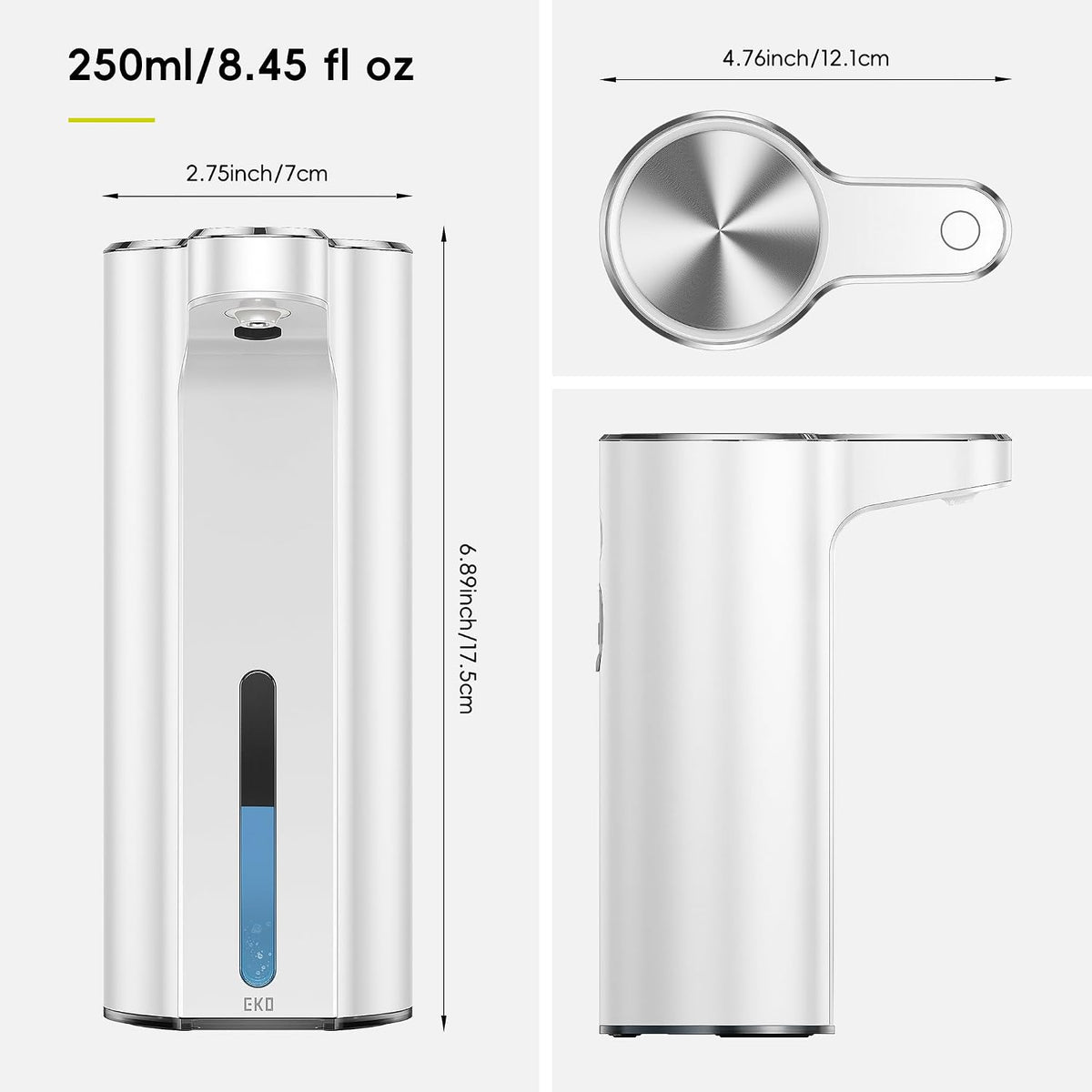 Aroma Touchless Automatic Soap Dispenser for Kitchen and Bathroom, Liquid Hand Soap Dispenser, Rechargeable, 9 fl oz (Stainless)