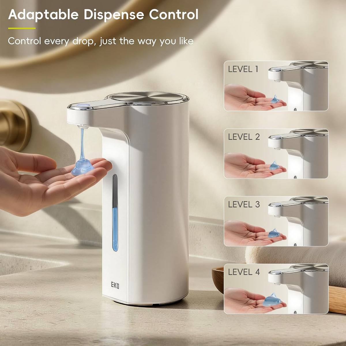 Aroma Touchless Automatic Soap Dispenser for Kitchen and Bathroom, Liquid Hand Soap Dispenser, Rechargeable, 9 fl oz (Stainless)