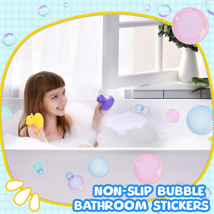 30 Pcs Bubble Non Slip Bathtub Stickers Colorful Bubble Anti Slip Shower Stickers Shower Floor Nonslip Sticker Applique Adhesive Decals Treads with Scraper for Bathtub Bathroom Floor