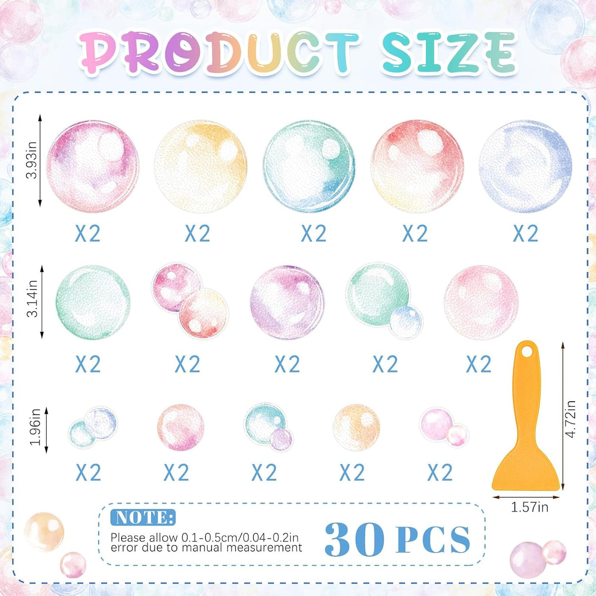 30 Pcs Bubble Non Slip Bathtub Stickers Colorful Bubble Anti Slip Shower Stickers Shower Floor Nonslip Sticker Applique Adhesive Decals Treads with Scraper for Bathtub Bathroom Floor