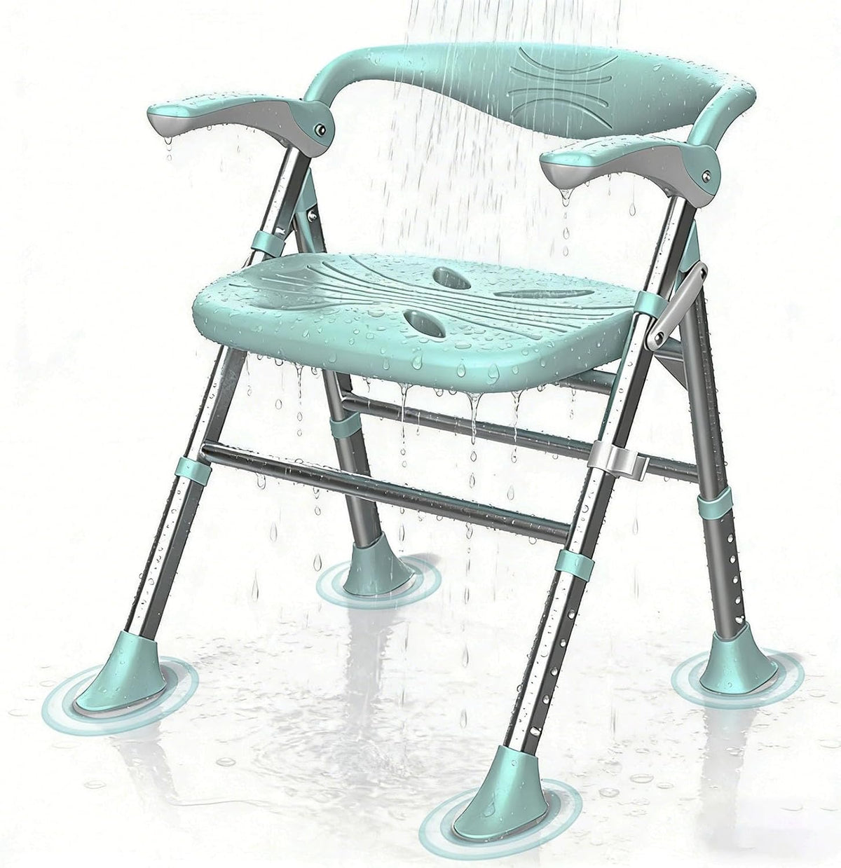 Shower Chair, Shower Chair for Elderly & Disabled, Heavy Duty Bath Stool with Arms and Back, Adjustable Height, Non-Slip Shower Bench Seat, Safe Foldable Bath Assist for Seniors Inside Bathtub Shower