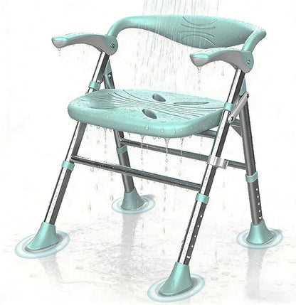 Shower Chair, Shower Chair for Elderly & Disabled, Heavy Duty Bath Stool with Arms and Back, Adjustable Height, Non-Slip Shower Bench Seat, Safe Foldable Bath Assist for Seniors Inside Bathtub Shower