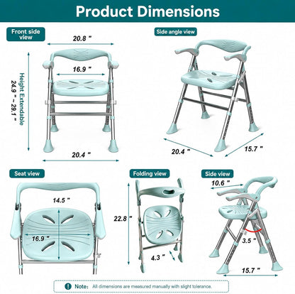 Shower Chair, Shower Chair for Elderly & Disabled, Heavy Duty Bath Stool with Arms and Back, Adjustable Height, Non-Slip Shower Bench Seat, Safe Foldable Bath Assist for Seniors Inside Bathtub Shower