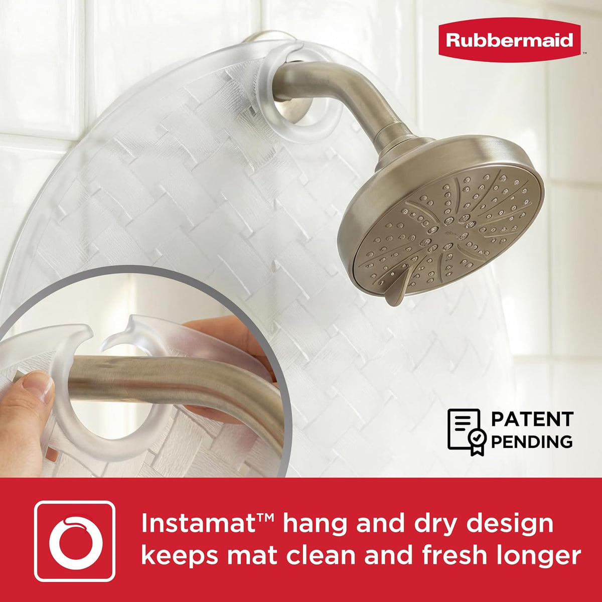 INSTAMAT Bath Tub Shower Mat, Non-Slip Tub Mat with Suction Cups, Bath Mat Hangs on Showerhead for Quick Dry, 27.2 x 15.2 Inch, BPA-Free, Easy to Clean, for Inside Tub or Shower, Clear