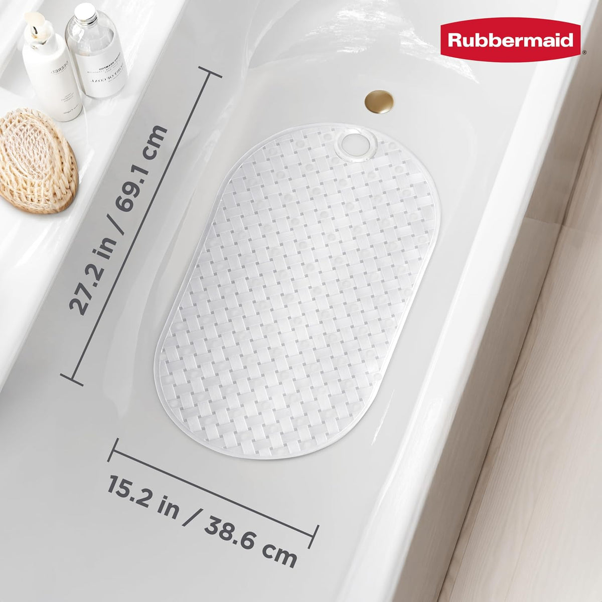 INSTAMAT Bath Tub Shower Mat, Non-Slip Tub Mat with Suction Cups, Bath Mat Hangs on Showerhead for Quick Dry, 27.2 x 15.2 Inch, BPA-Free, Easy to Clean, for Inside Tub or Shower, Clear