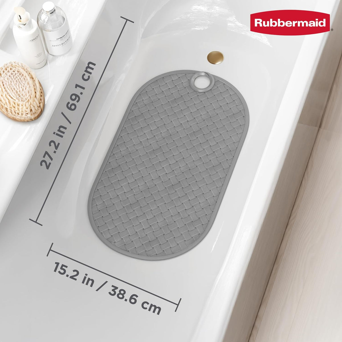 INSTAMAT Bath Tub Shower Mat, Non-Slip Tub Mat with Suction Cups, Bath Mat Hangs on Showerhead for Quick Dry, 27.2 x 15.2 Inch, BPA-Free, Easy to Clean, for Inside Tub or Shower, Clear