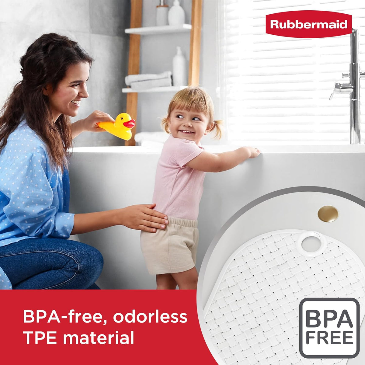 INSTAMAT Bath Tub Shower Mat, Non-Slip Tub Mat with Suction Cups, Bath Mat Hangs on Showerhead for Quick Dry, 27.2 x 15.2 Inch, BPA-Free, Easy to Clean, for Inside Tub or Shower, Clear