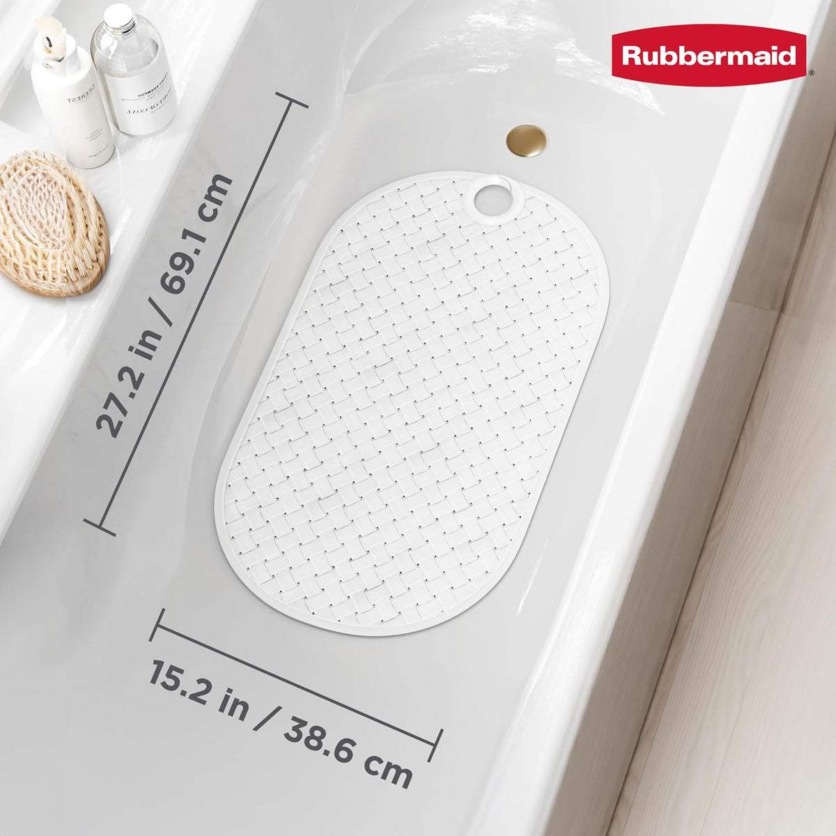 INSTAMAT Bath Tub Shower Mat, Non-Slip Tub Mat with Suction Cups, Bath Mat Hangs on Showerhead for Quick Dry, 27.2 x 15.2 Inch, BPA-Free, Easy to Clean, for Inside Tub or Shower, Clear