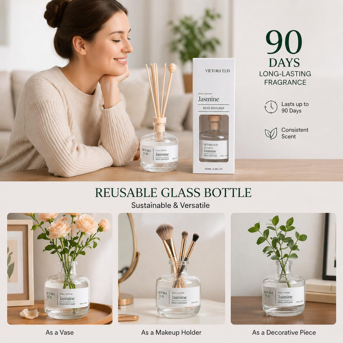 Cedarwood & White Musk Reed Diffuser, 3.34 Fl Oz