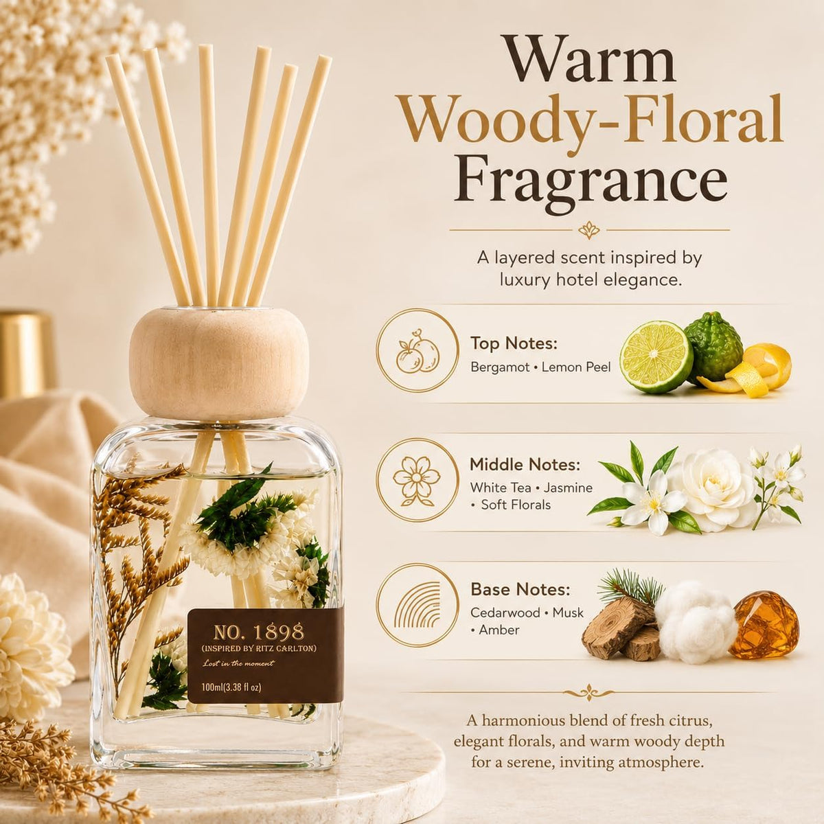 Cedarwood & White Musk Reed Diffuser, 3.34 Fl Oz
