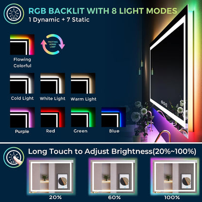 60x36 LED Bathroom Mirror with Lights, Lighted Vanity Mirror - Colors B