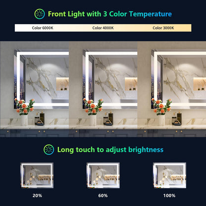 60x36 LED Bathroom Mirror with Lights, Lighted Vanity Mirror - Colors B