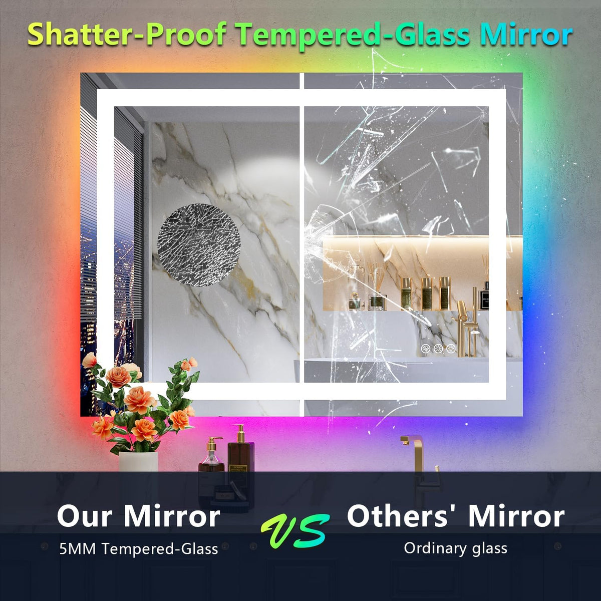 60x36 LED Bathroom Mirror with Lights, Lighted Vanity Mirror - Colors B
