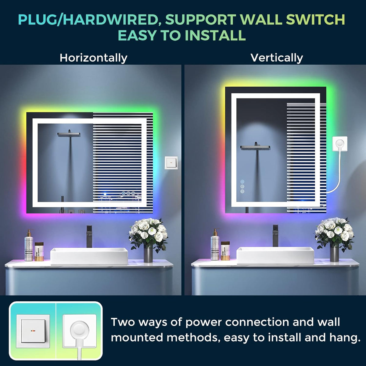 60x36 LED Bathroom Mirror with Lights, Lighted Vanity Mirror - Colors B