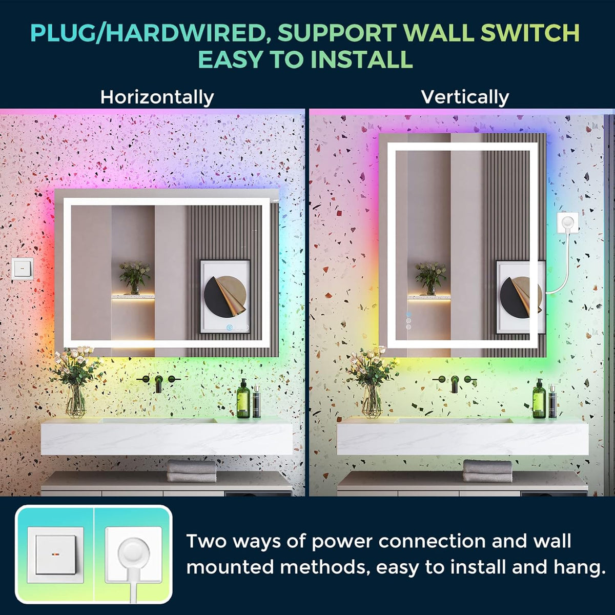 60x36 LED Bathroom Mirror with Lights, Lighted Vanity Mirror - Colors B