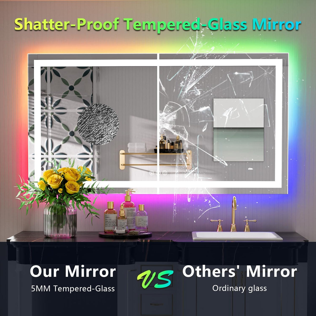 60x36 LED Bathroom Mirror with Lights, Lighted Vanity Mirror - Colors B