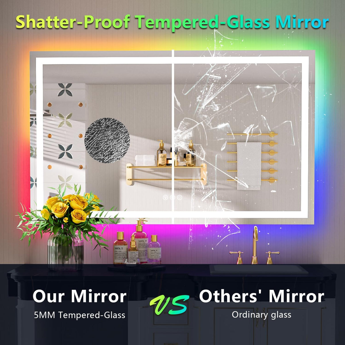 60x36 LED Bathroom Mirror with Lights, Lighted Vanity Mirror - Colors B