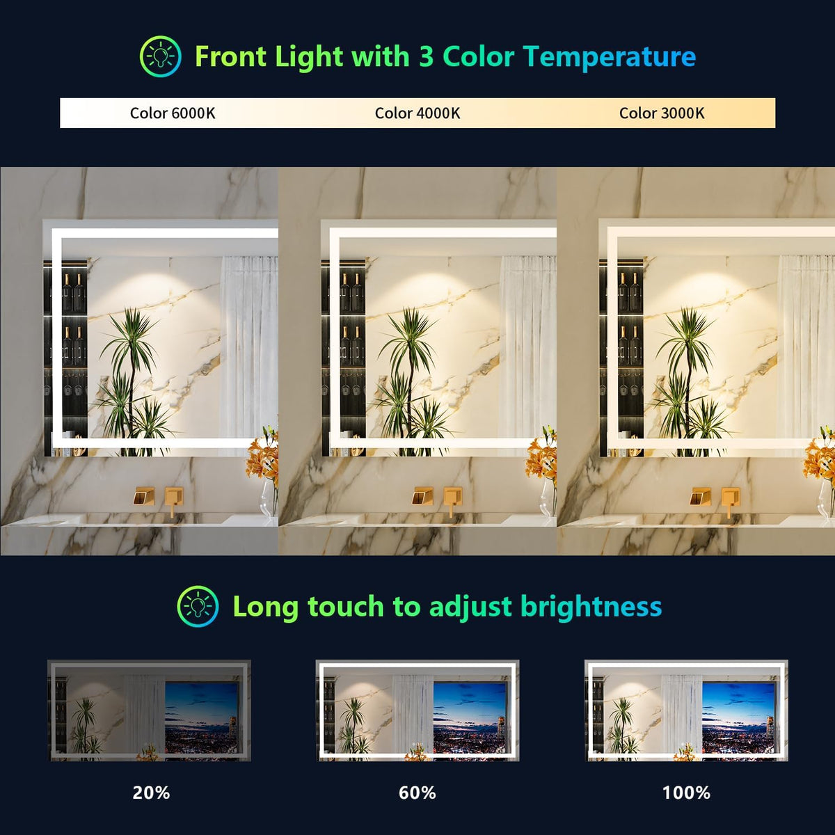 60x36 LED Bathroom Mirror with Lights, Lighted Vanity Mirror - Colors B