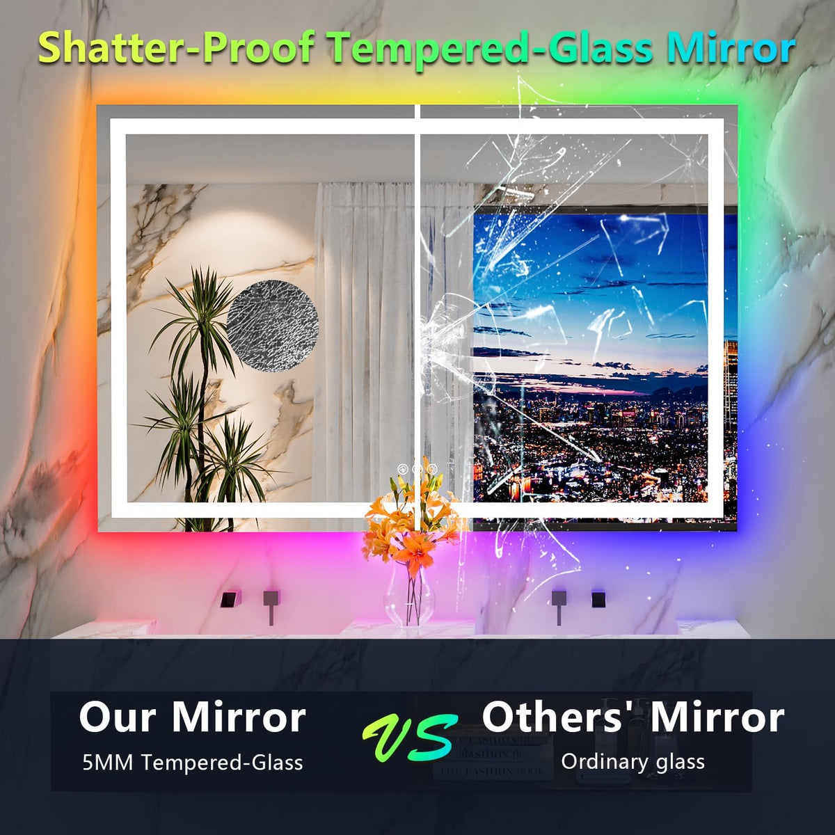 60x36 LED Bathroom Mirror with Lights, Lighted Vanity Mirror - Colors B
